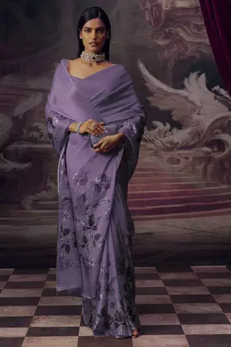 Light lavender original japan devsena satin saree japan satin digital print blouse