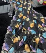 black silk blend digital printed saree with swarovski diamond work & blouse piece