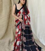 Multicolor original japan devsena satin saree japan satin digital print blouse