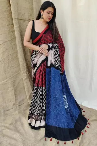 Multicolor original japan devsena satin saree japan satin digital print blouse