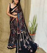 Multicolor original japan devsena satin saree japan satin digital print blouse