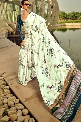 Off white original japan devsena satin saree japan satin digital print blouse