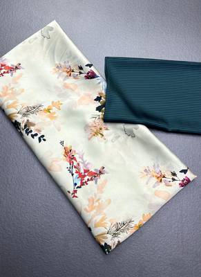 Off white original japan satin saree with digital print blouse 3