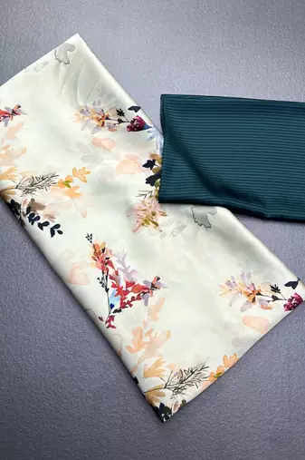 Off white original japan satin saree with digital print blouse