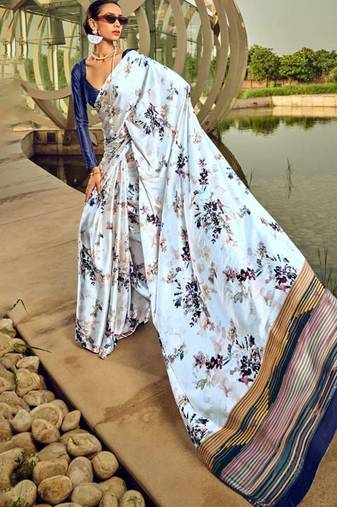 Off white original japan devsena satin saree japan satin digital print blouse