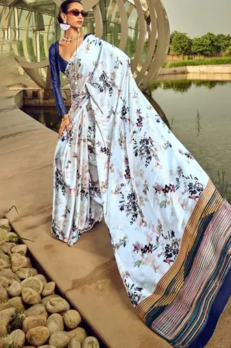 Off white original japan devsena satin saree japan satin digital print blouse