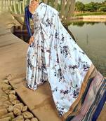 Off white original japan devsena satin saree japan satin digital print blouse