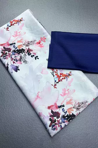 Off white original japan satin saree with digital print blouse