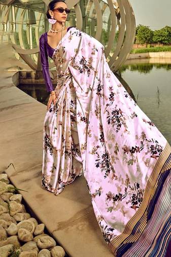 Off white original japan devsena satin saree japan satin digital print blouse