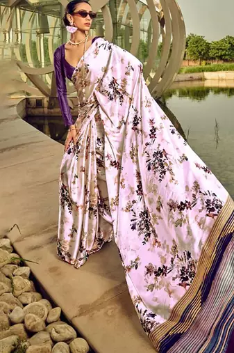 Off white original japan devsena satin saree japan satin digital print blouse