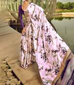 Off white original japan devsena satin saree japan satin digital print blouse