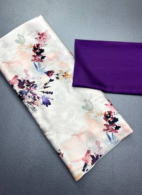 Off white original japan satin saree with digital print blouse 3