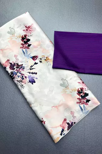 Off white original japan satin saree with digital print blouse