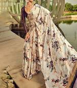Off white original japan devsena satin saree japan satin digital print blouse