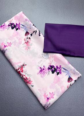 Off white original japan satin saree with digital print blouse 3