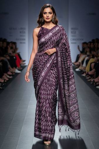 Purple original japan devsena satin saree japan satin digital print blouse