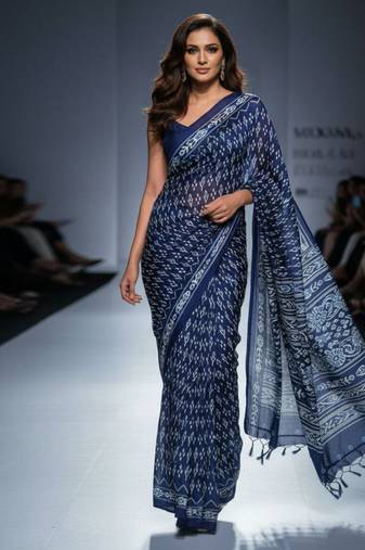 Blue original japan devsena satin saree japan satin digital print blouse