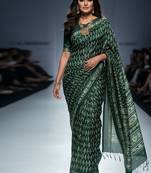 Dark green original japan devsena satin saree japan satin digital print blouse