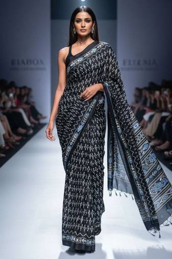 Black original japan devsena satin saree japan satin digital print blouse
