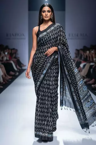 Black original japan devsena satin saree japan satin digital print blouse