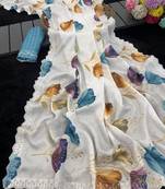white silk blend digital printed saree with swarovski diamond work & blouse piece