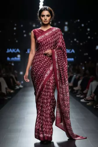 Maroon original japan devsena satin saree japan satin digital print blouse