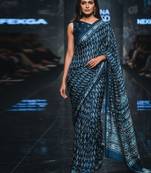 Navy blue original japan devsena satin saree japan satin digital print blouse