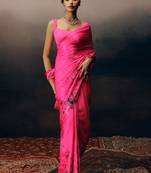 Magenta original japan devsena satin saree japan satin digital print blouse