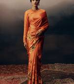 Dark orange original japan devsena satin saree japan satin digital print blouse
