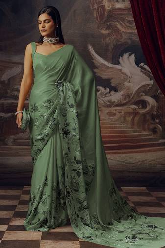 Olive original japan devsena satin saree japan satin digital print blouse
