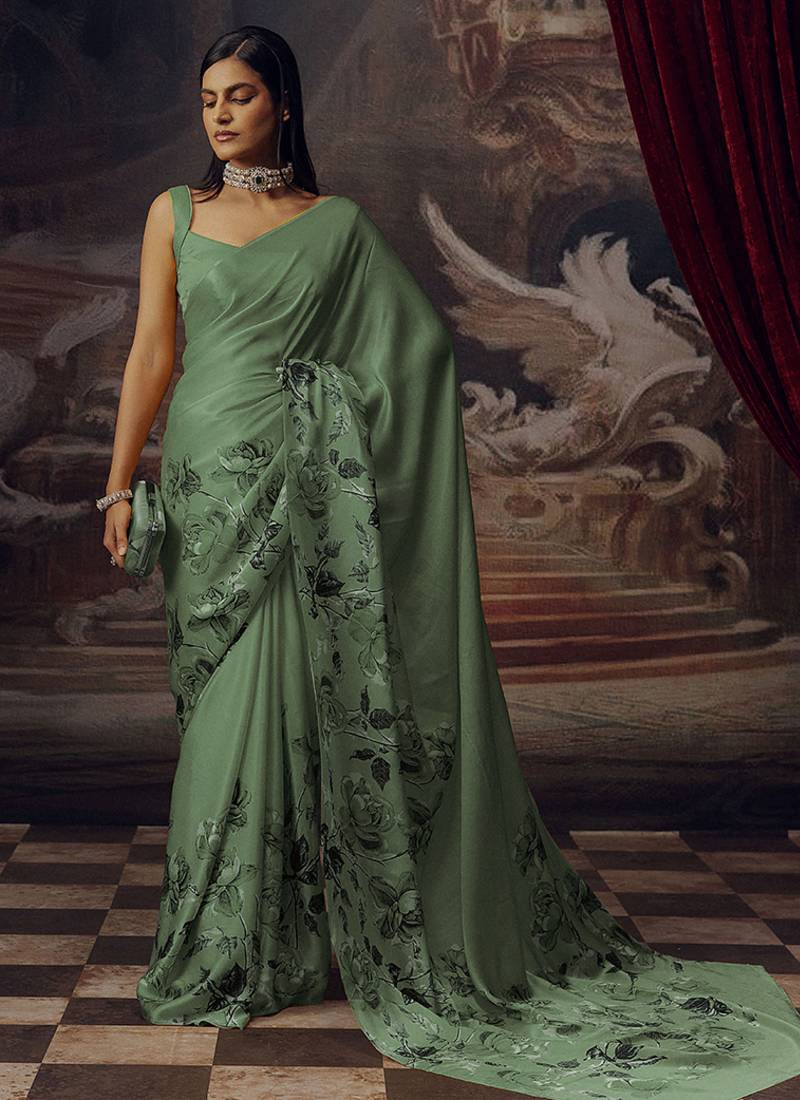 Olive original japan devsena satin saree japan satin digital print blouse