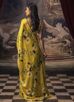 Olive original japan satin saree with digital print blouse 2