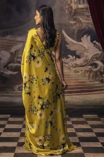 Olive original japan satin saree with digital print blouse