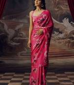 Pink original japan devsena satin saree japan satin digital print blouse