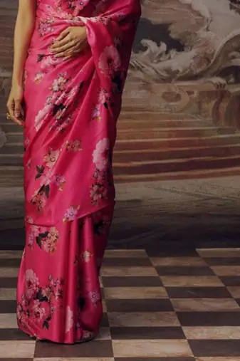 Pink original japan satin saree with digital print blouse