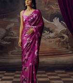 Magenta original japan devsena satin saree japan satin digital print blouse
