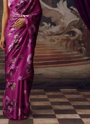 Magenta original japan satin saree with digital print blouse 2