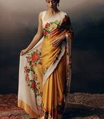 Mustard original japan devsena satin saree japan satin digital print blouse