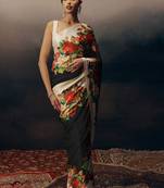 Black original japan devsena satin saree japan satin digital print blouse