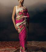 Magenta original japan devsena satin saree japan satin digital print blouse