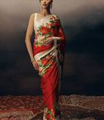 Red original japan devsena satin saree japan satin digital print blouse
