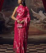 Pink original japan devsena satin saree japan satin digital print blouse