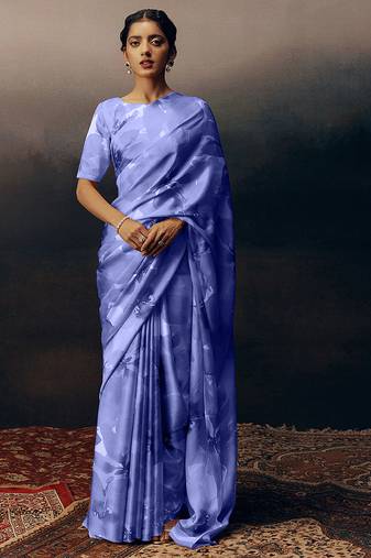 Light blue original japan devsena satin saree japan satin digital print blouse