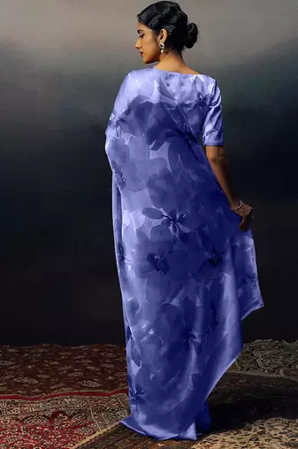 Light blue original japan satin saree with digital print blouse