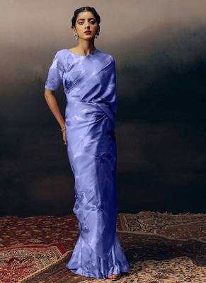 Light blue original japan satin saree with digital print blouse 3