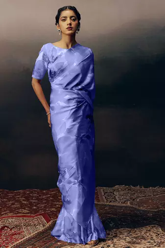 Light blue original japan satin saree with digital print blouse