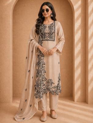  mul chanderi thread work suit set with dupatta festive ethnic wear for women 1