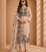 Designer mul chanderi thread work suit set with dupatta | festive ethnic wear for women