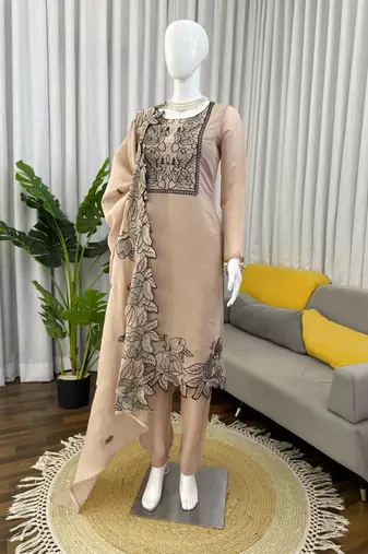  mul chanderi thread work suit set with dupatta festive ethnic wear for women