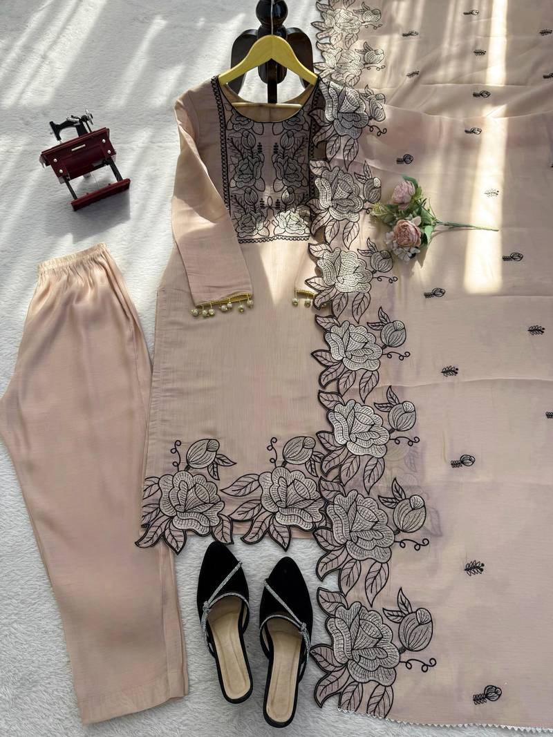 Designer mul chanderi thread work suit set with dupatta | festive ethnic wear for women